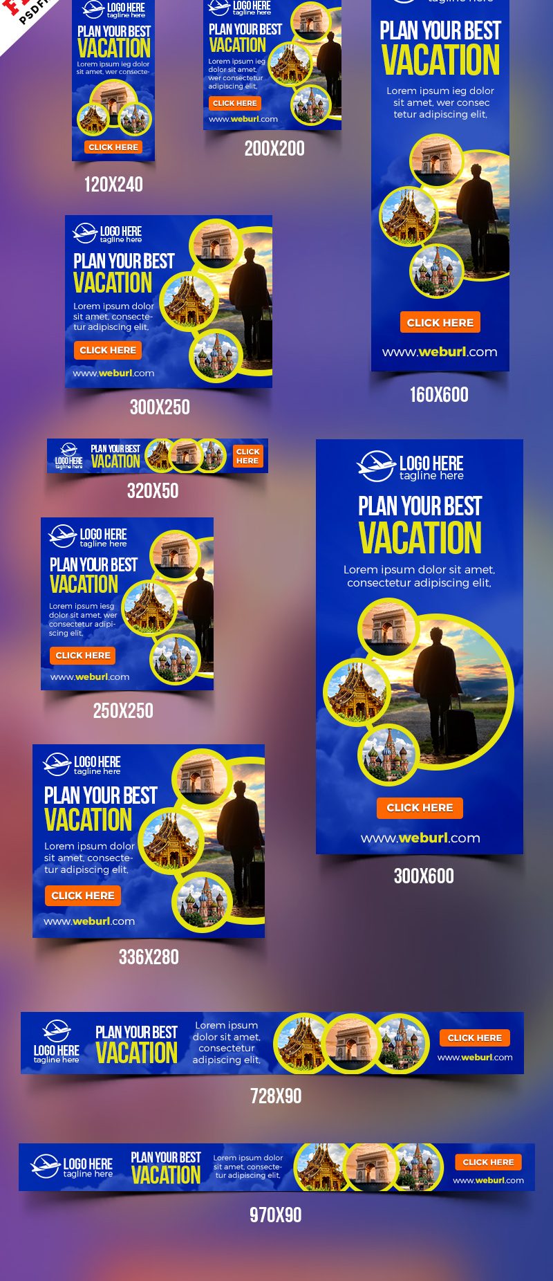 مجموعه 10 بنر تبلیغاتی برای آژانس مسافرتی