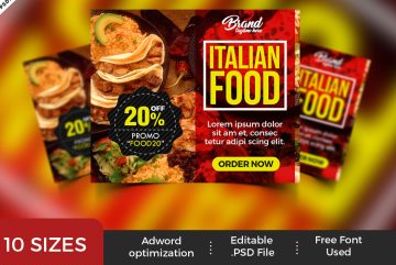 بنر تبلیغات رستوران در سایزهای مختلف لایه باز